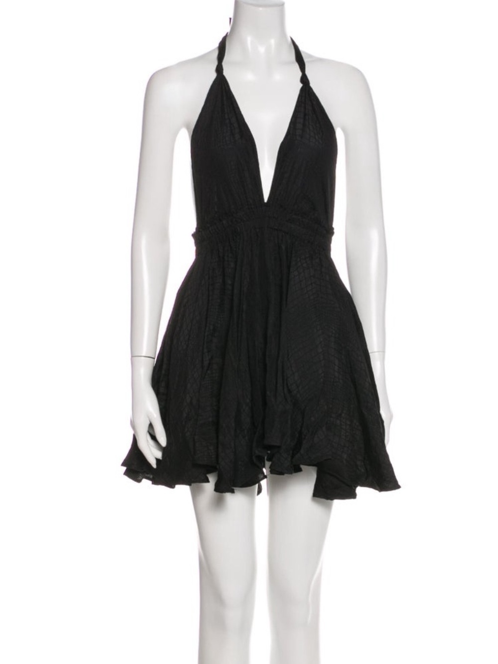 Love Shack Fancy Silk Halter Backless Black Mini Dress